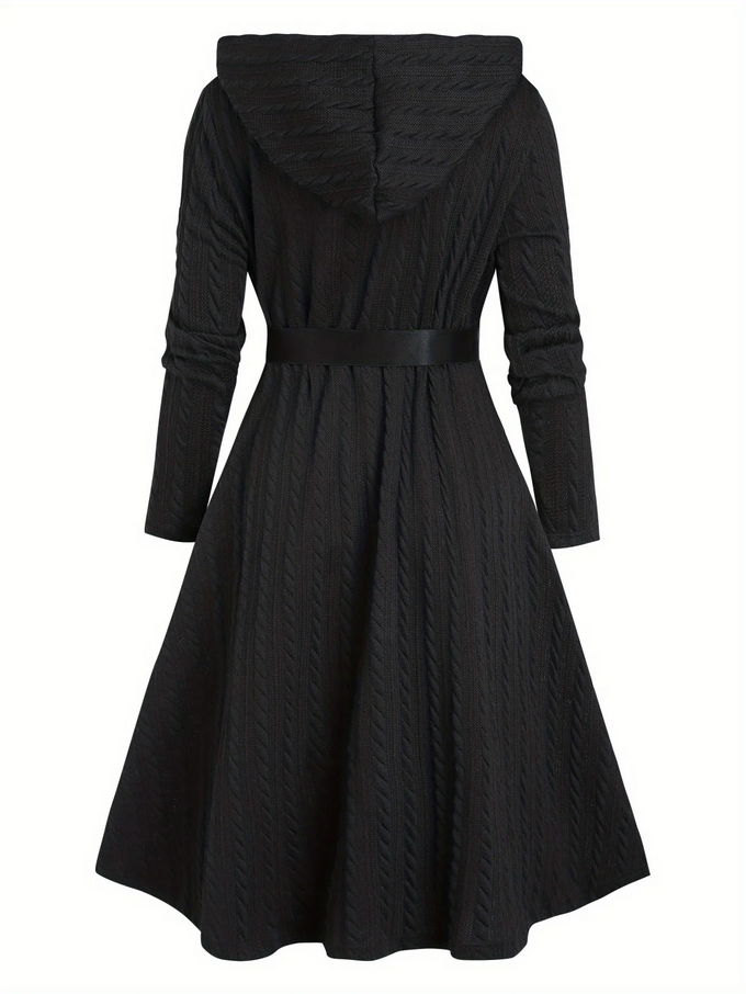 Witchy Black Hooded Coat with Moon Belt