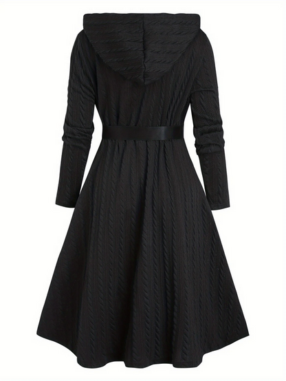 Witchy Black Hooded Coat with Moon Belt