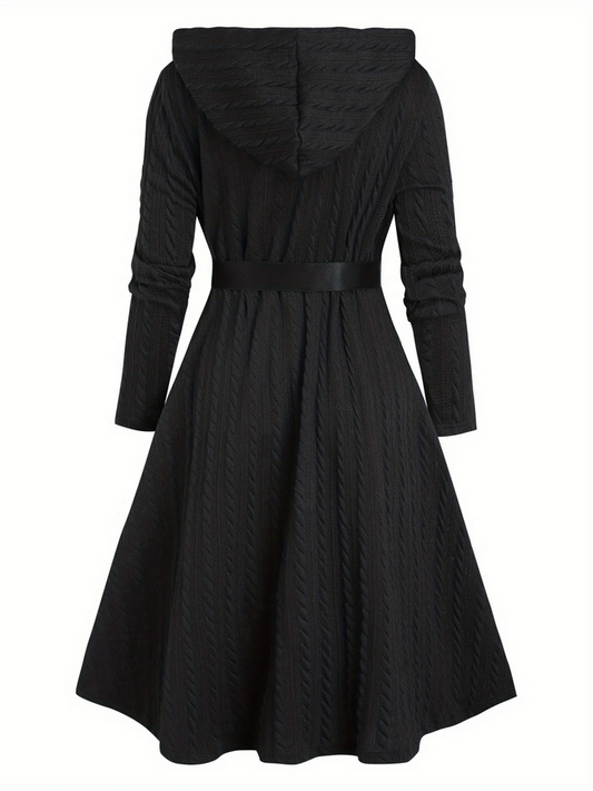 Witchy Black Hooded Coat with Moon Belt