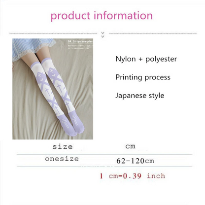 Gothic Cross Print Knee-High Socks with Bow