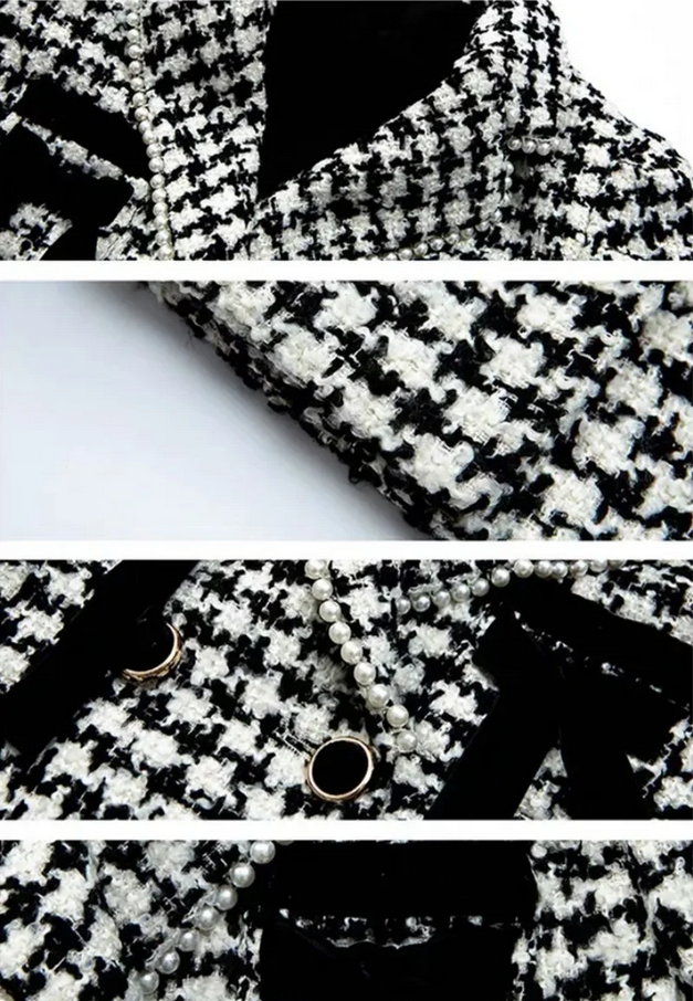 Chic Houndstooth Coat with Bows