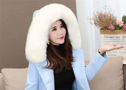 Sweet Fur-Trimmed Hooded Coat with Bow Detail
