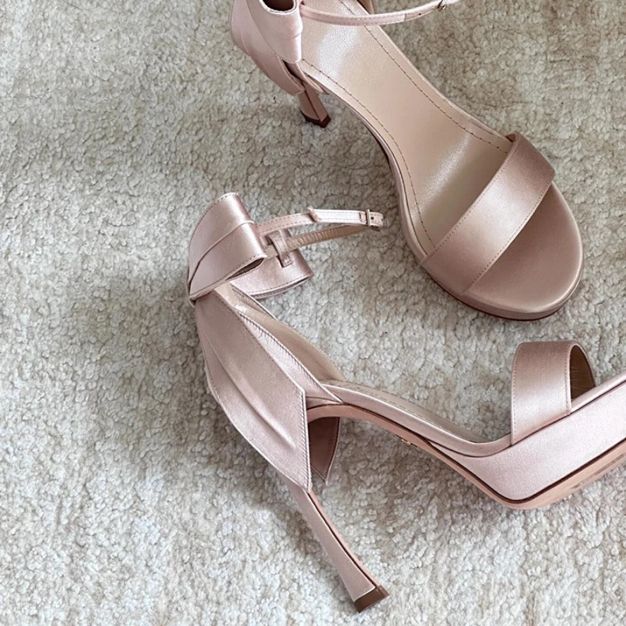 French Romantic Satin Bow Ankle-Wrap Heels