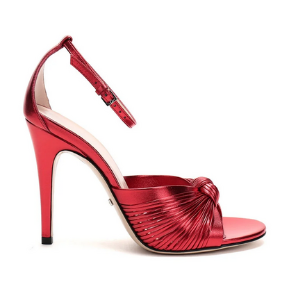 Luxe Metallic Pleated Knot Ankle Strap Heels