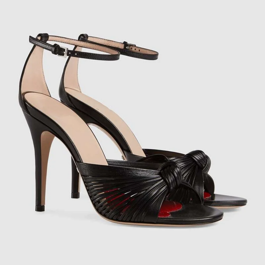 Luxe Metallic Pleated Knot Ankle Strap Heels