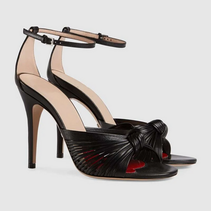 Luxe Metallic Pleated Knot Ankle Strap Heels