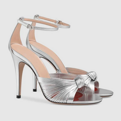 Luxe Metallic Pleated Knot Ankle Strap Heels