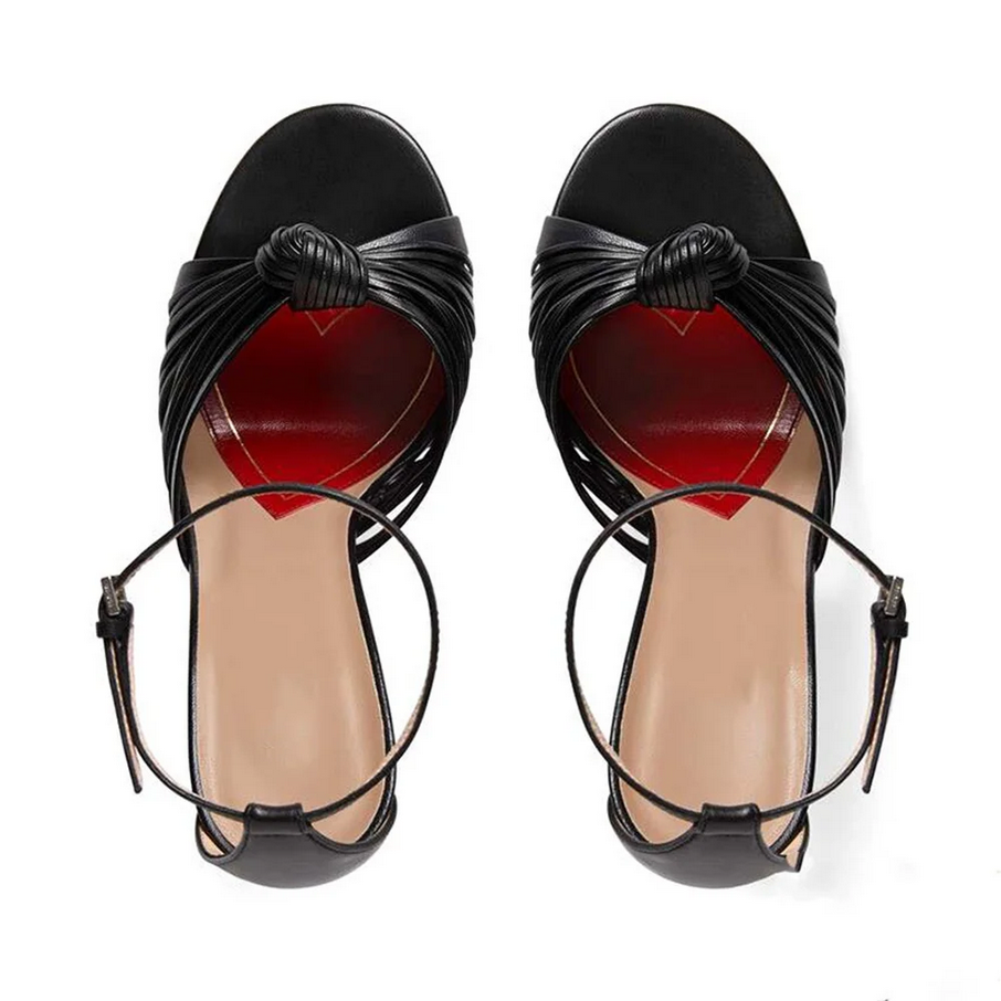 Luxe Metallic Pleated Knot Ankle Strap Heels