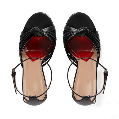 Luxe Metallic Pleated Knot Ankle Strap Heels