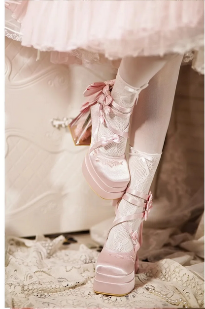 Fairytale Lace-Up Platform Heels with Crystal Clear Heel