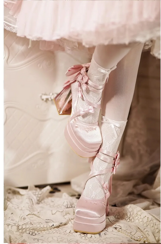 Fairytale Lace-Up Platform Heels with Crystal Clear Heel