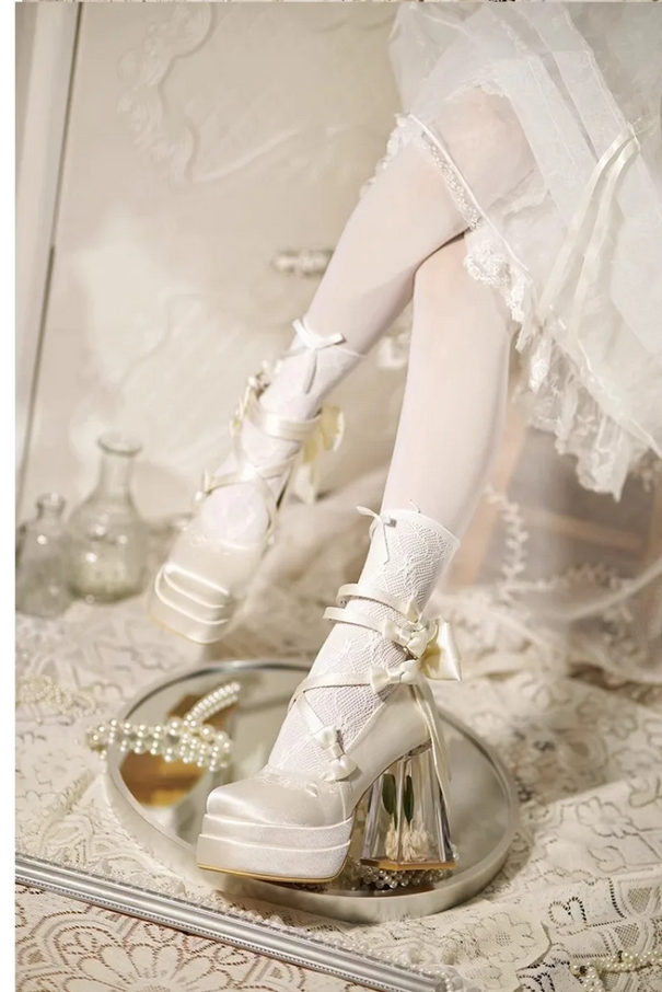 Fairytale Lace-Up Platform Heels with Crystal Clear Heel
