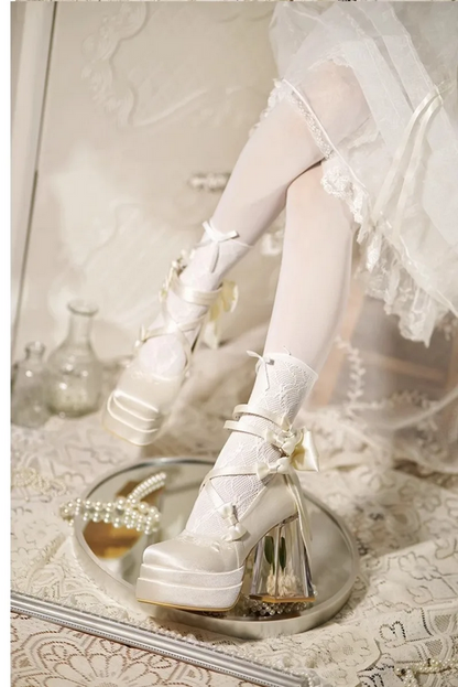 Fairytale Lace-Up Platform Heels with Crystal Clear Heel