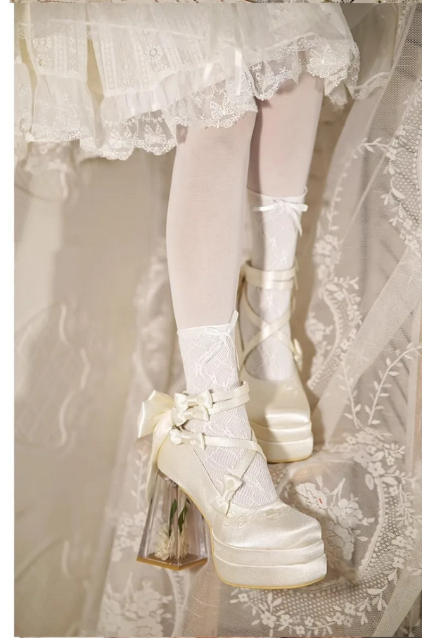 Fairytale Lace-Up Platform Heels with Crystal Clear Heel
