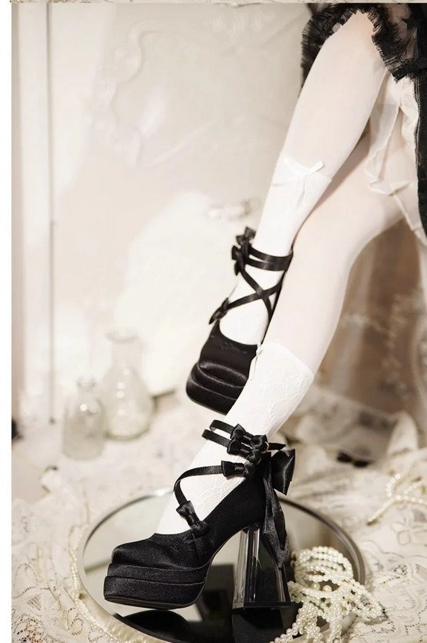 Fairytale Lace-Up Platform Heels with Crystal Clear Heel