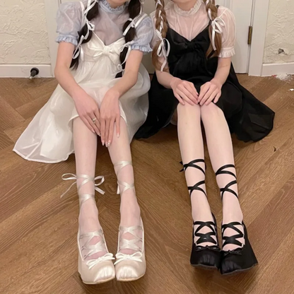 Sweet Kawaii Ballet-Inspired Ribbon Lace-Up Platform Shoes