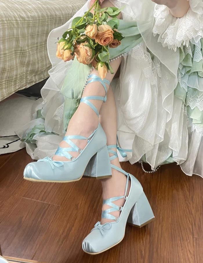 Sweet Kawaii Ballet-Inspired Ribbon Lace-Up Platform Shoes