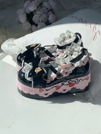 Little Strawberry Lolita Platform Shoes with Lace & Bow