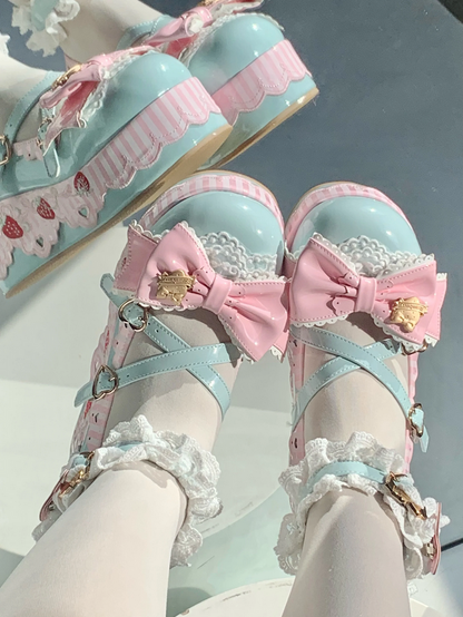 Little Strawberry Lolita Platform Shoes with Lace & Bow