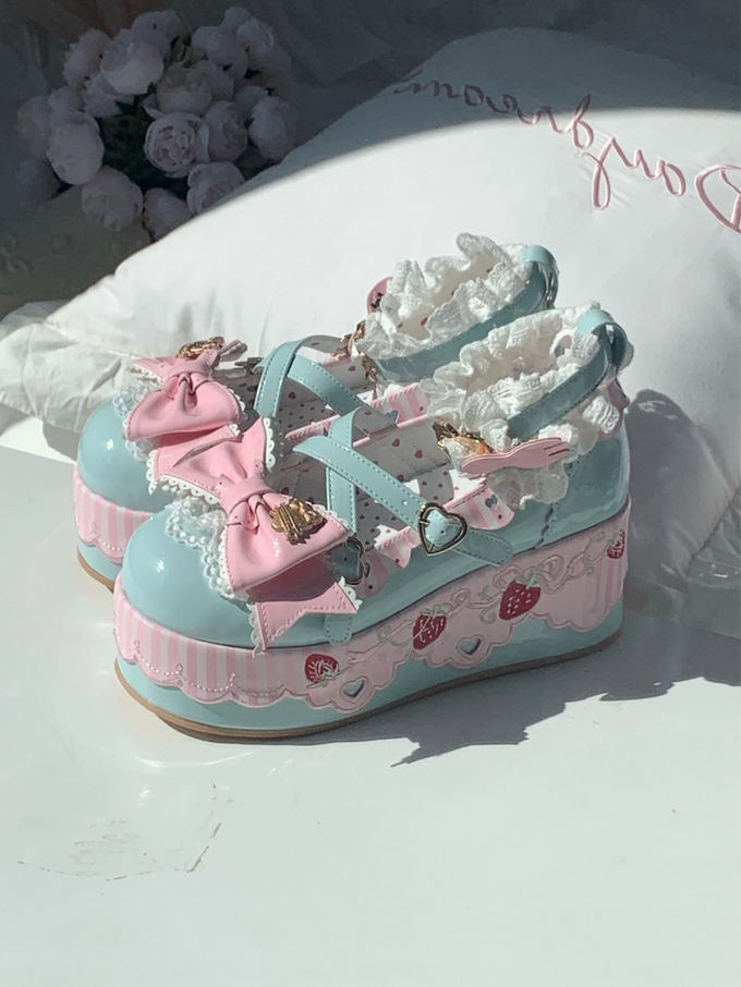 Little Strawberry Lolita Platform Shoes with Lace & Bow