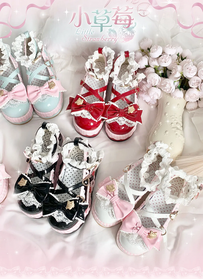 Little Strawberry Lolita Platform Shoes with Lace & Bow