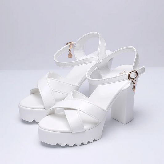 Edgy Chunky Platform Heels Sandals in Black and White