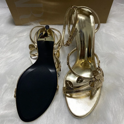 Enchanted Forest Green Heels with Leaf & Crystal Details