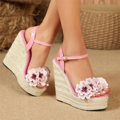 Romantic Floral Espadrille Platform Wedges