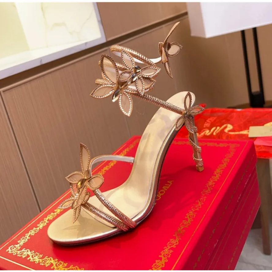 Dazzling Butterfly Crystal Leg-Wrap Stiletto Heels