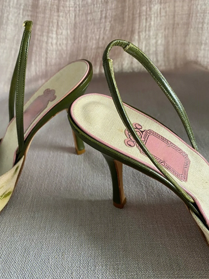 Elegant Embroidered Rose Slingback Kitten Heels