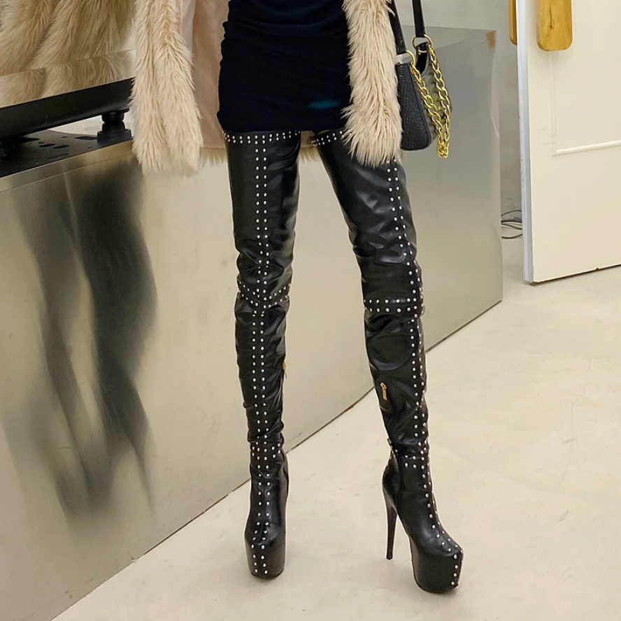 Fierce Studded Over-The-Knee Platform Boots