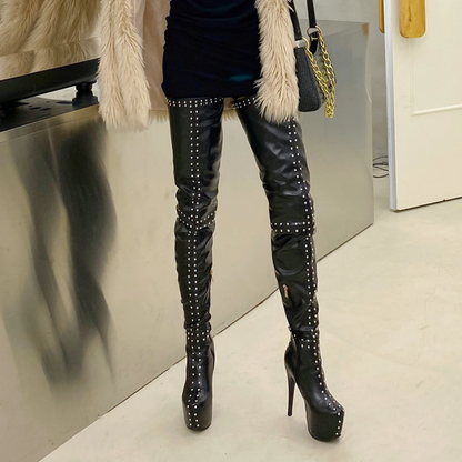 Fierce Studded Over-The-Knee Platform Boots