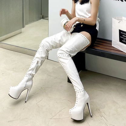Fierce Studded Over-The-Knee Platform Boots