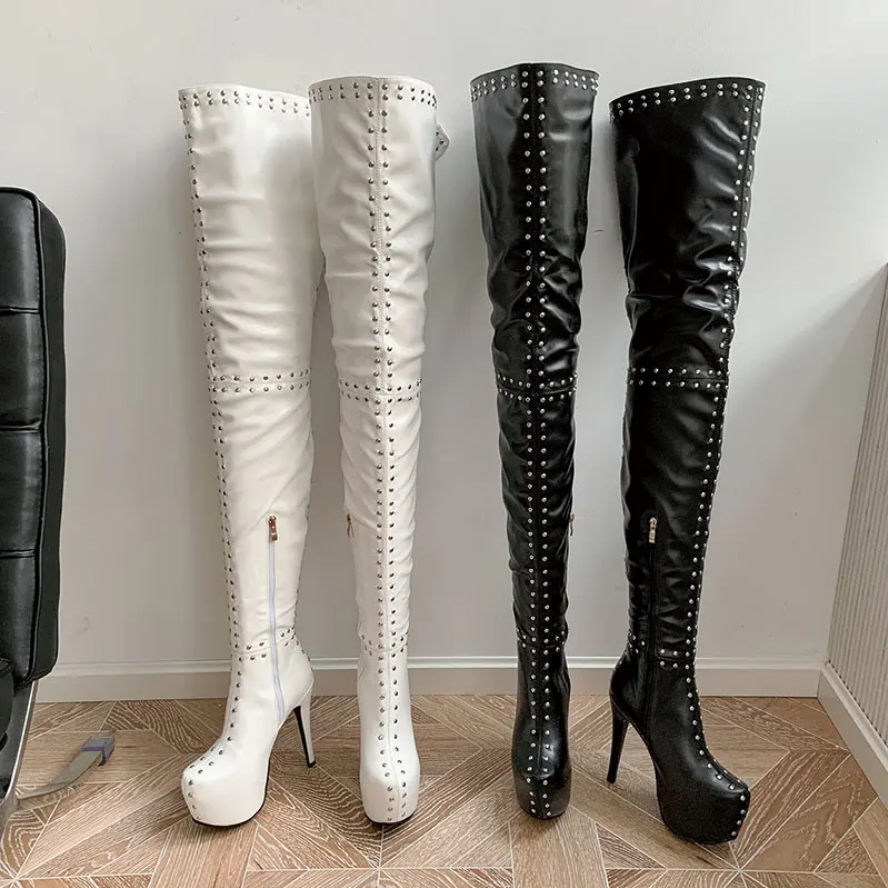 Fierce Studded Over-The-Knee Platform Boots