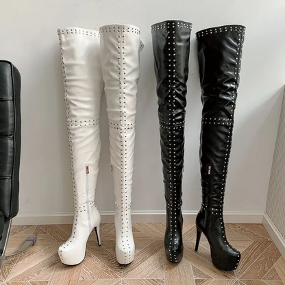 Fierce Studded Over-The-Knee Platform Boots