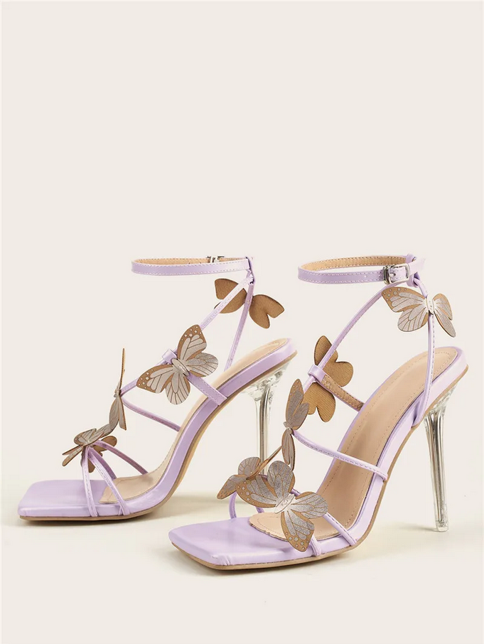 Dreamy Lavender Butterfly Ankle-Strap Heels
