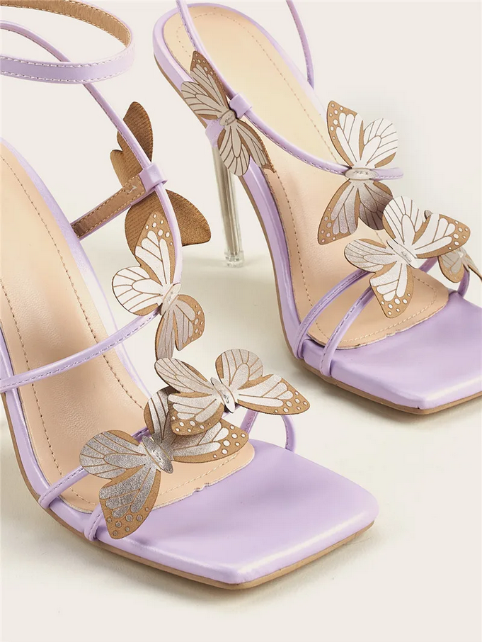 Dreamy Lavender Butterfly Ankle-Strap Heels