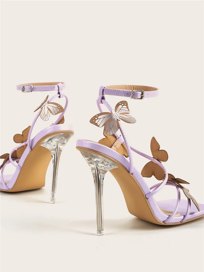 Dreamy Lavender Butterfly Ankle-Strap Heels