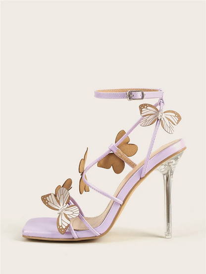 Dreamy Lavender Butterfly Ankle-Strap Heels