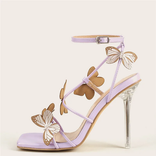 Dreamy Lavender Butterfly Ankle-Strap Heels
