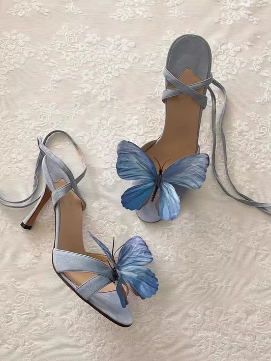 Enchanted Garden Butterfly Heels with Lace up Straps