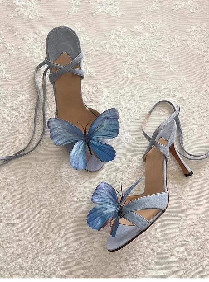 Enchanted Garden Butterfly Heels with Lace up Straps