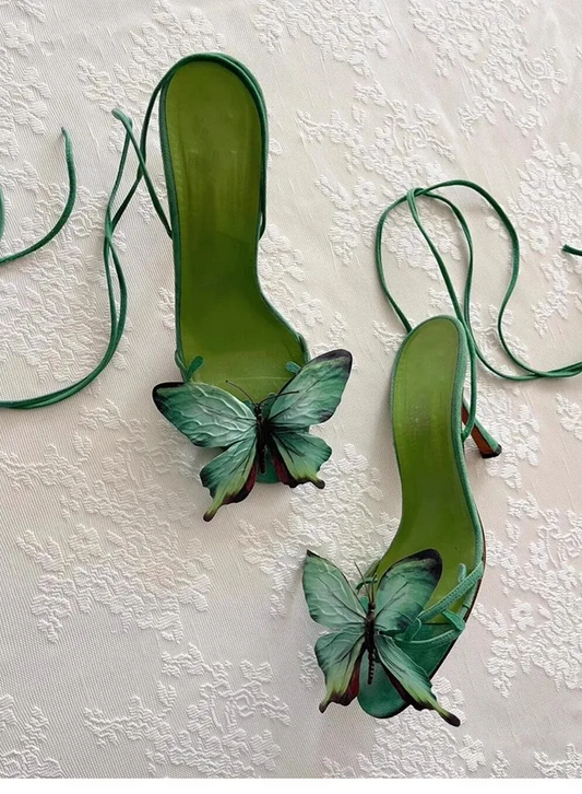 Enchanted Garden Butterfly Heels with Lace up Straps