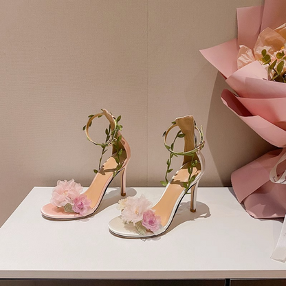 Secret Garden Heels with Floral & Leaf Vine Details