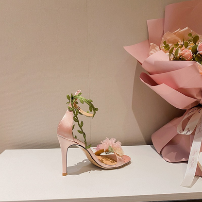 Secret Garden Heels with Floral & Leaf Vine Details
