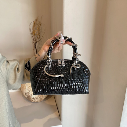 Luxe Snakeskin Embossed Handbag with Chain Handles