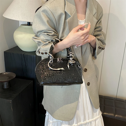 Luxe Snakeskin Embossed Handbag with Chain Handles