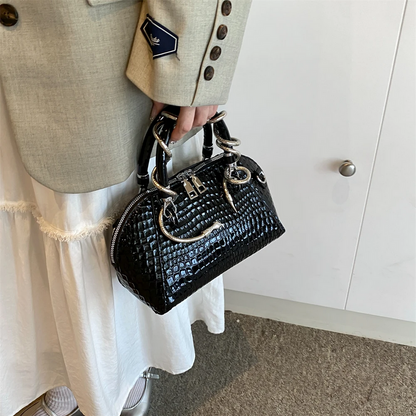 Luxe Snakeskin Embossed Handbag with Chain Handles