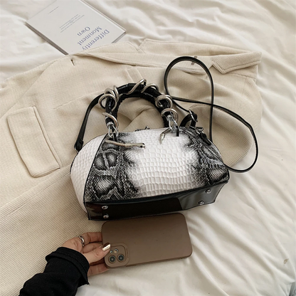 Luxe Snakeskin Embossed Handbag with Chain Handles