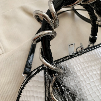 Luxe Snakeskin Embossed Handbag with Chain Handles
